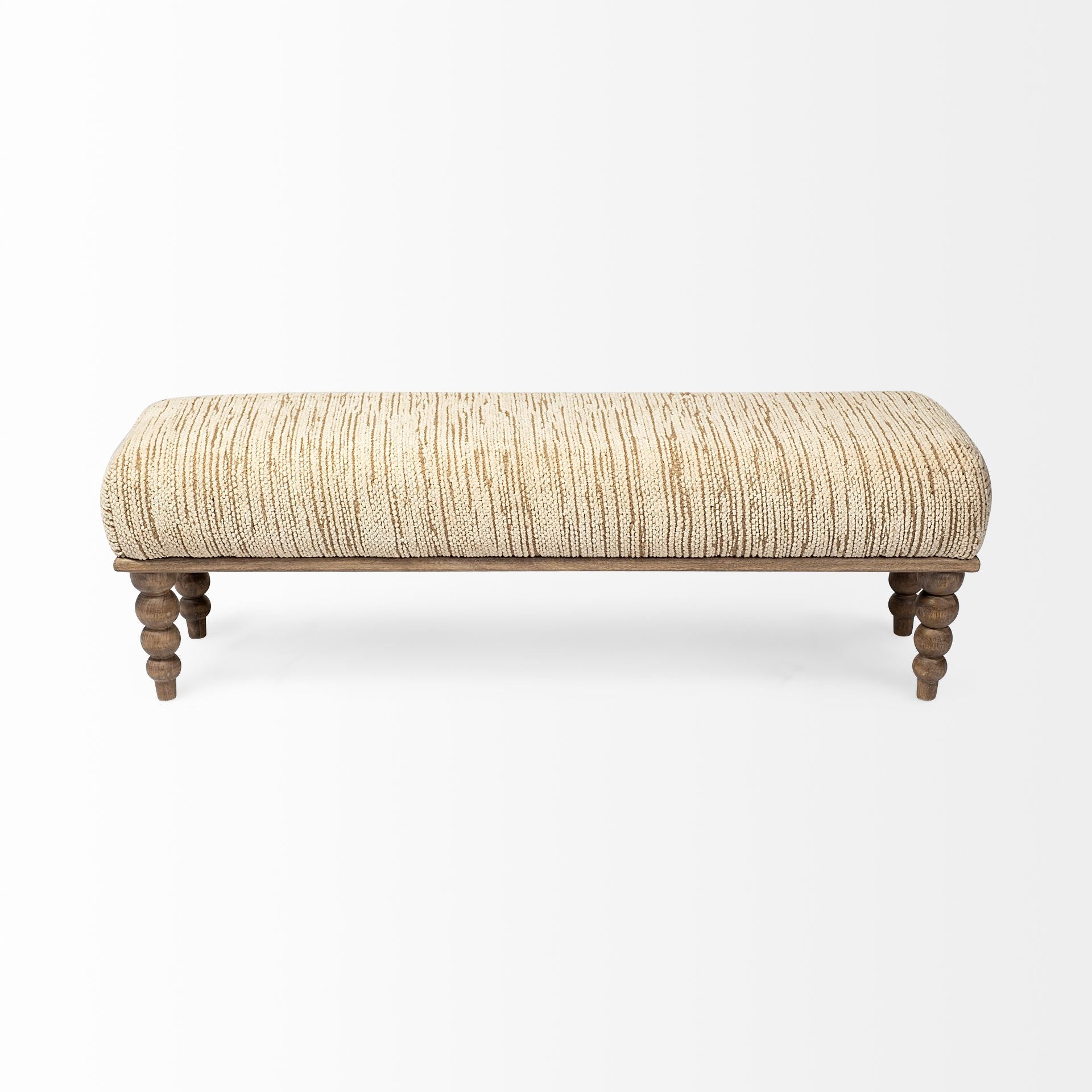Alder II 55L x 16W Cream Upholstered Seat Wooden Base Accent Bench