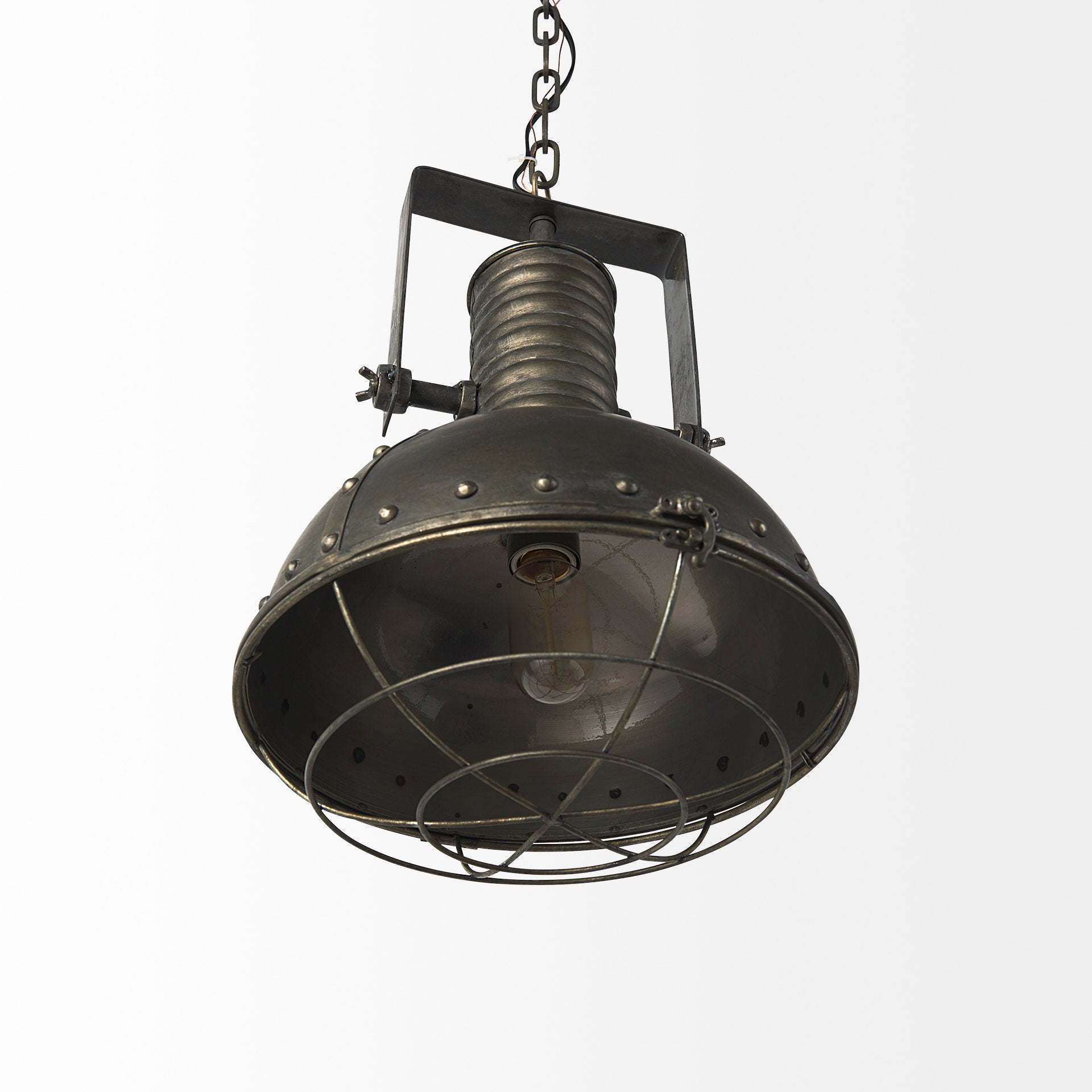 Zaio 12.5Lx 12.5W x 18.5H Weathered Antique Gold Metal Caged Bulb Pendant Light