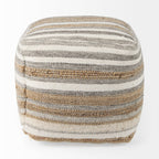 Aahana 16.0L x 16.0W x 16.0H White/Taupe/Gray Striped Hemp and Cotton Pouf