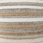 Aahana 16.0L x 16.0W x 16.0H White/Taupe/Gray Striped Hemp and Cotton Pouf