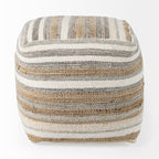 Aahana 16.0L x 16.0W x 16.0H White/Taupe/Gray Striped Hemp and Cotton Pouf