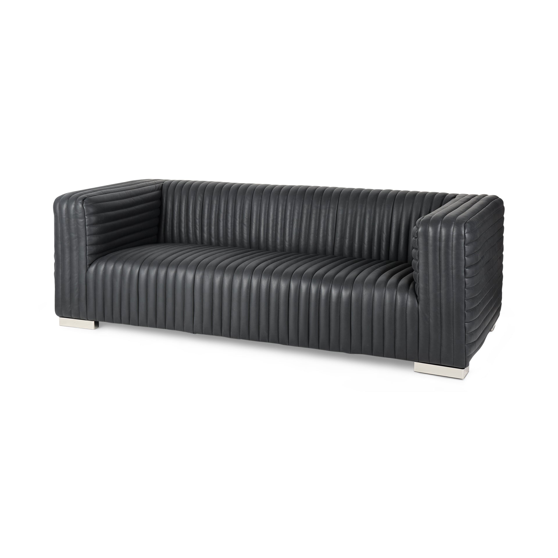 70794 - Ricciardo Black Leather Wrapped Three Seater Sofa 82.5L x 38.5W x 26.5H