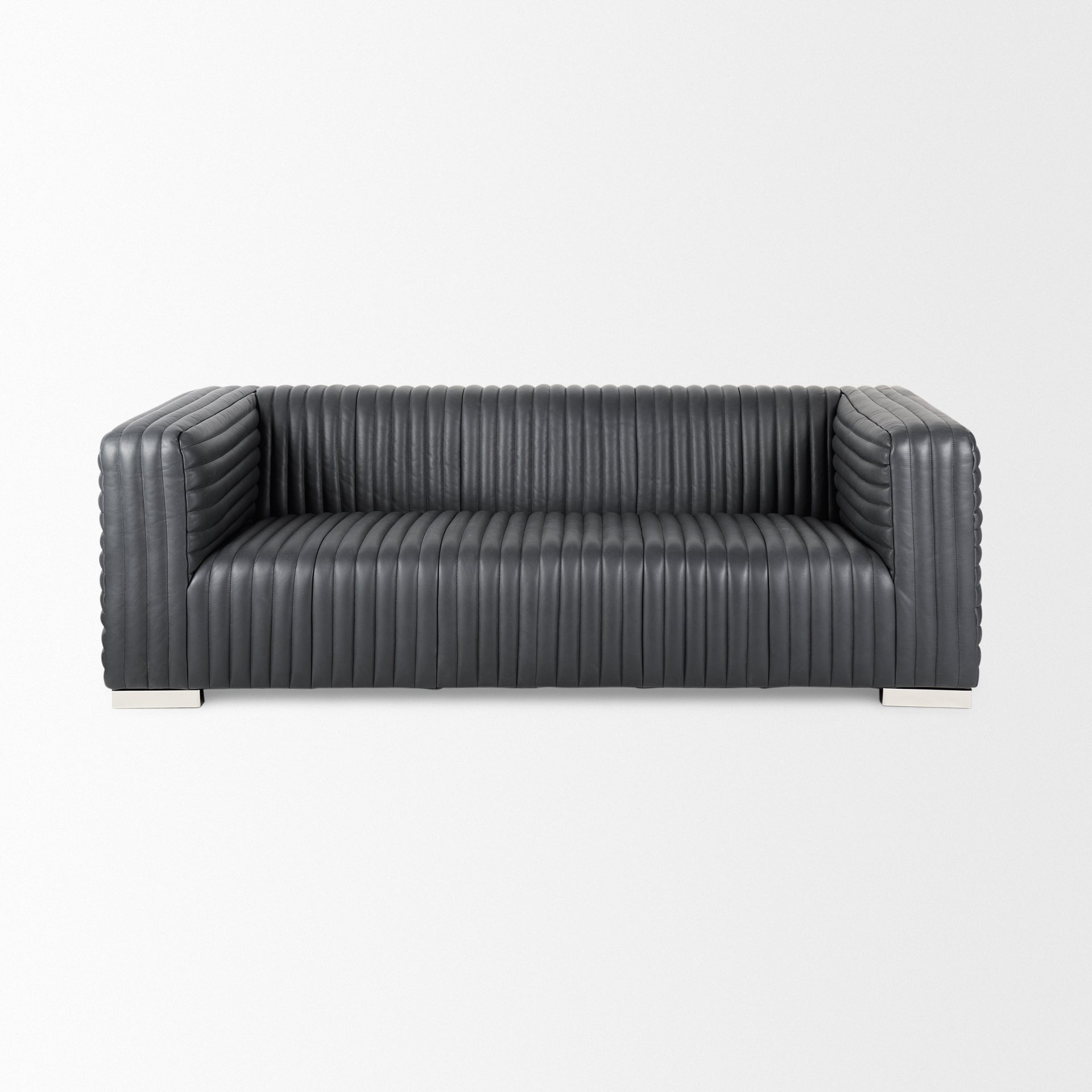 70794 - Ricciardo Black Leather Wrapped Three Seater Sofa 82.5L x 38.5W x 26.5H
