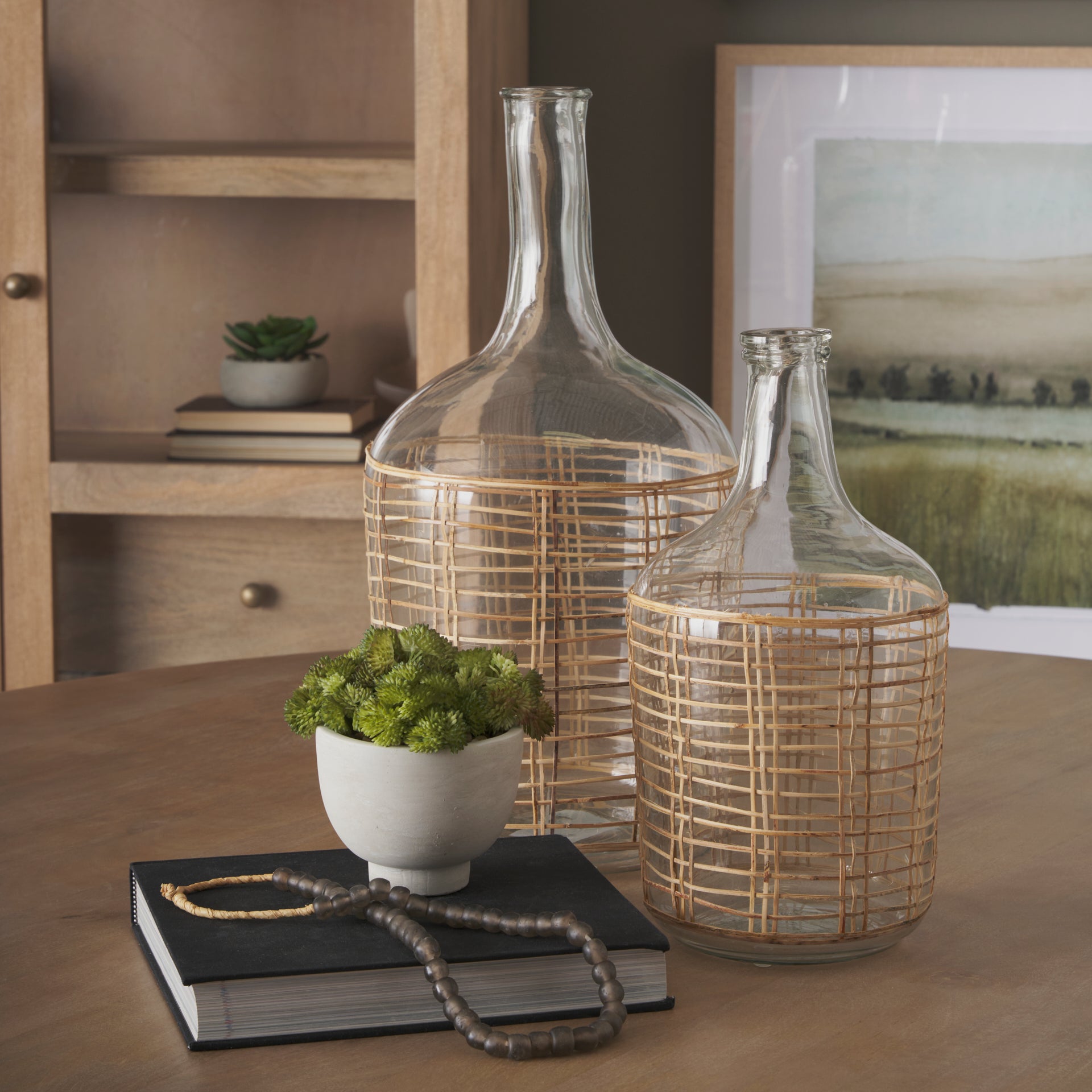 Troian Medium Rattan Wrapped Glass Bottle
