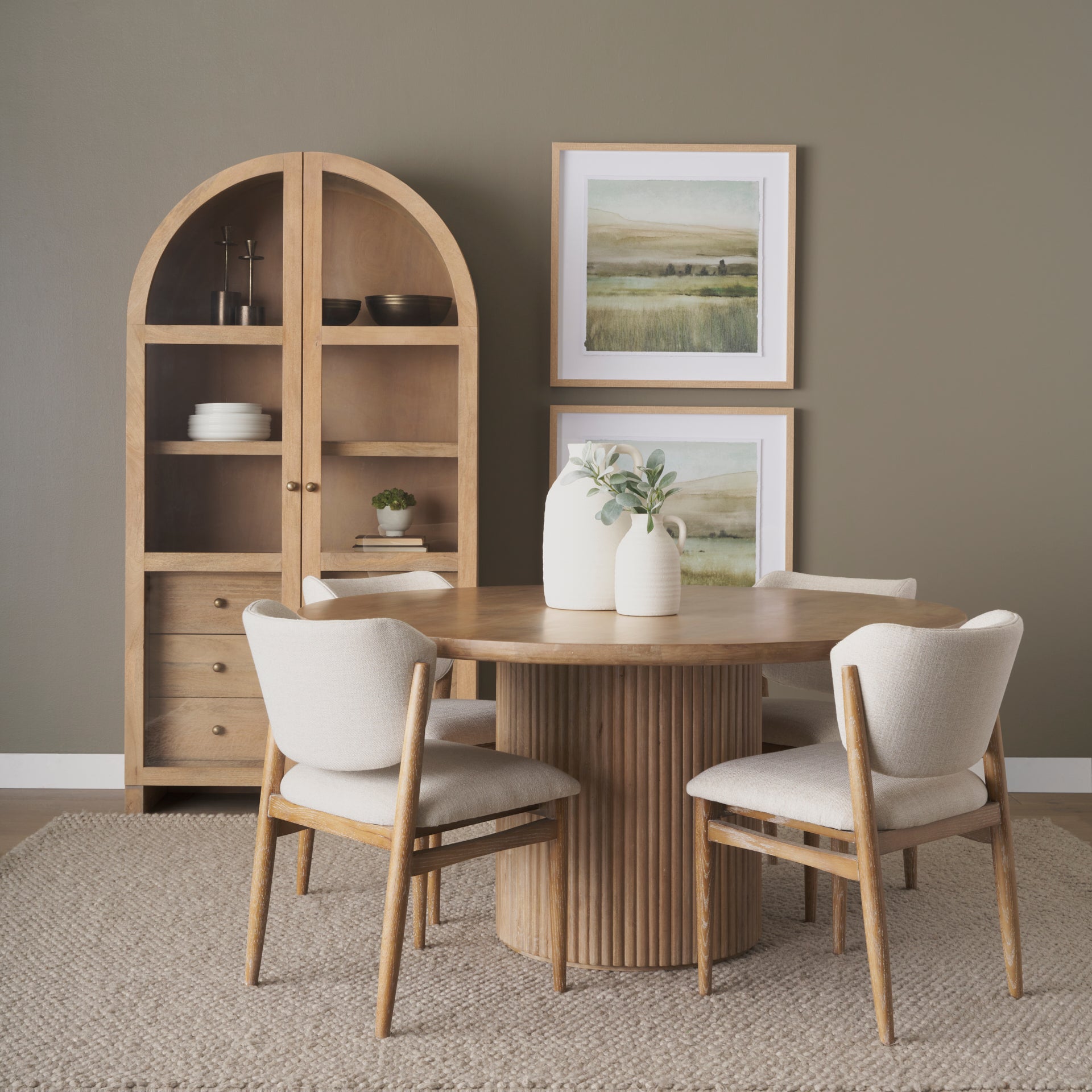 Terra 60L x 60W x 30H Light Brown Wood Round Fluted Dining Table