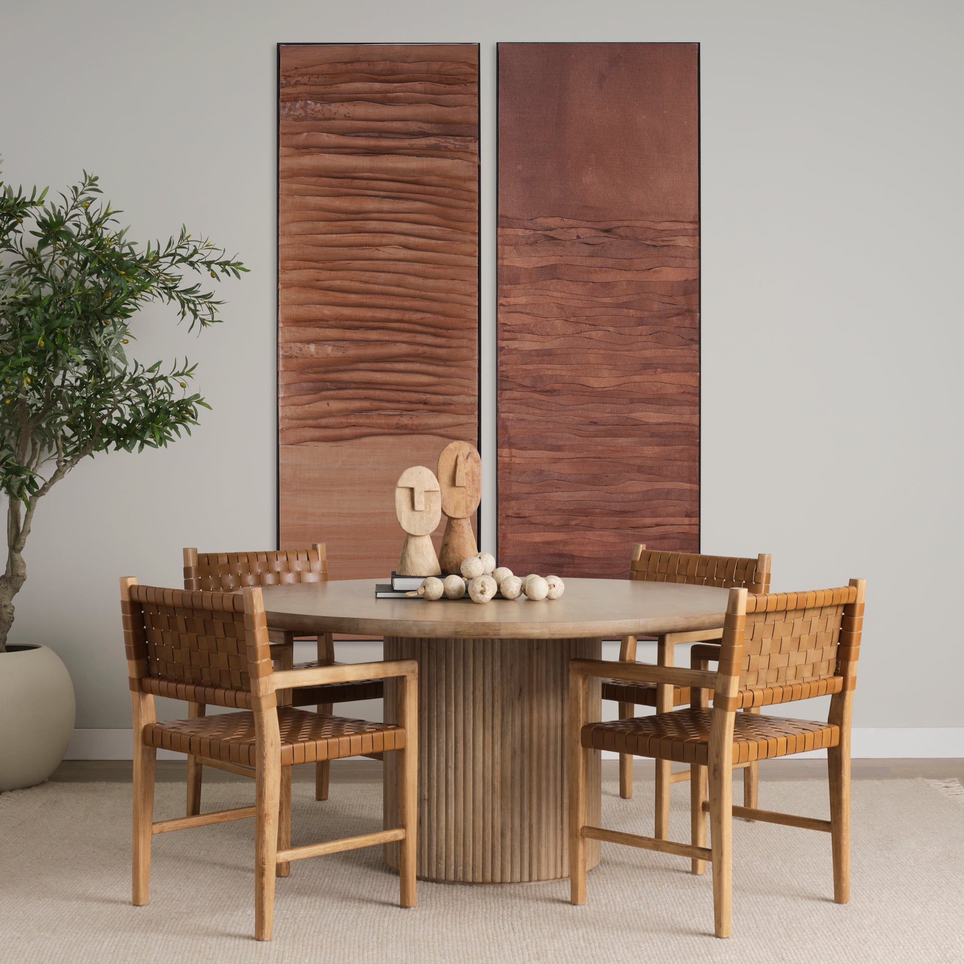 Terra 60L x 60W x 30H Light Brown Wood Round Fluted Dining Table