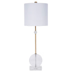 CRYSTAL AND BRASS BRADY BUFFET LAMP WITH WHITE LINEN SHADE