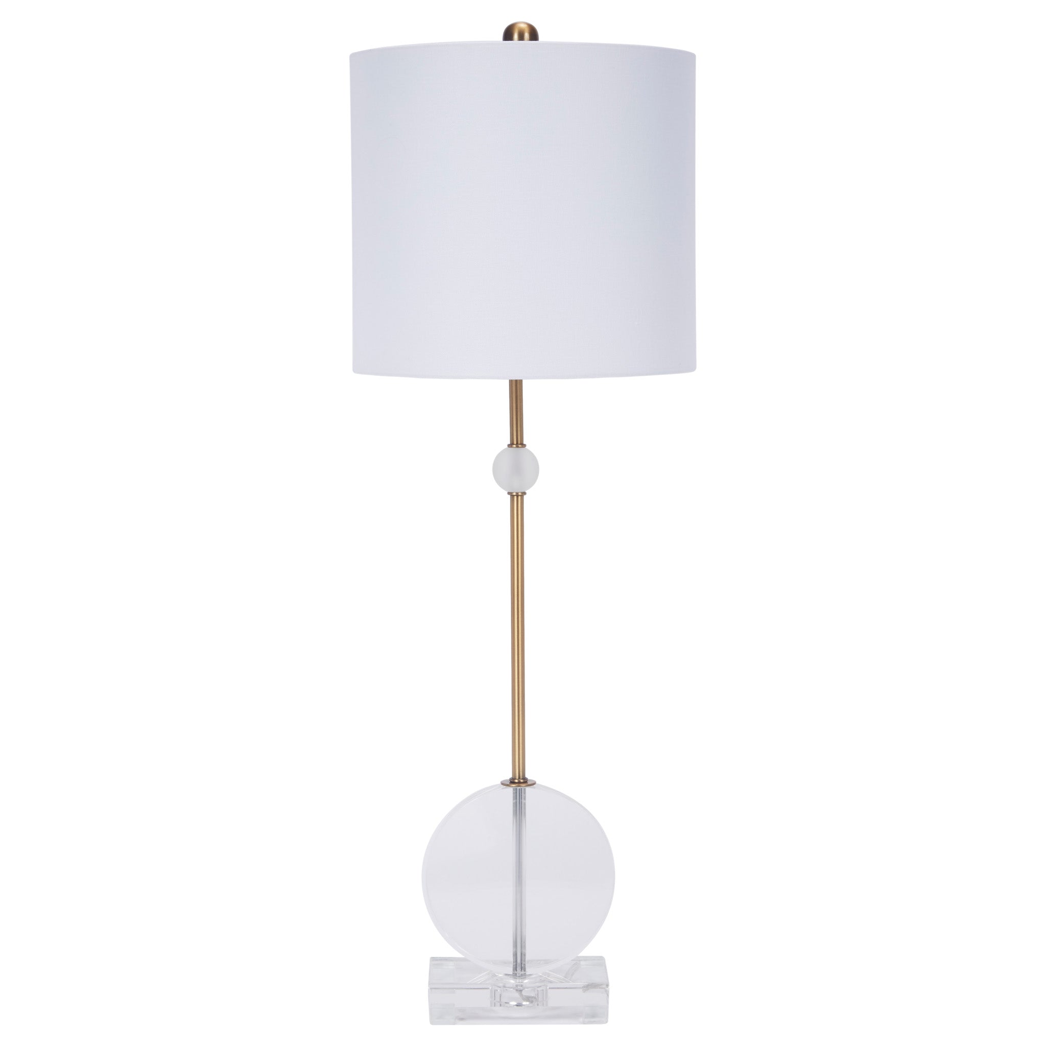 CRYSTAL AND BRASS BRADY BUFFET LAMP WITH WHITE LINEN SHADE