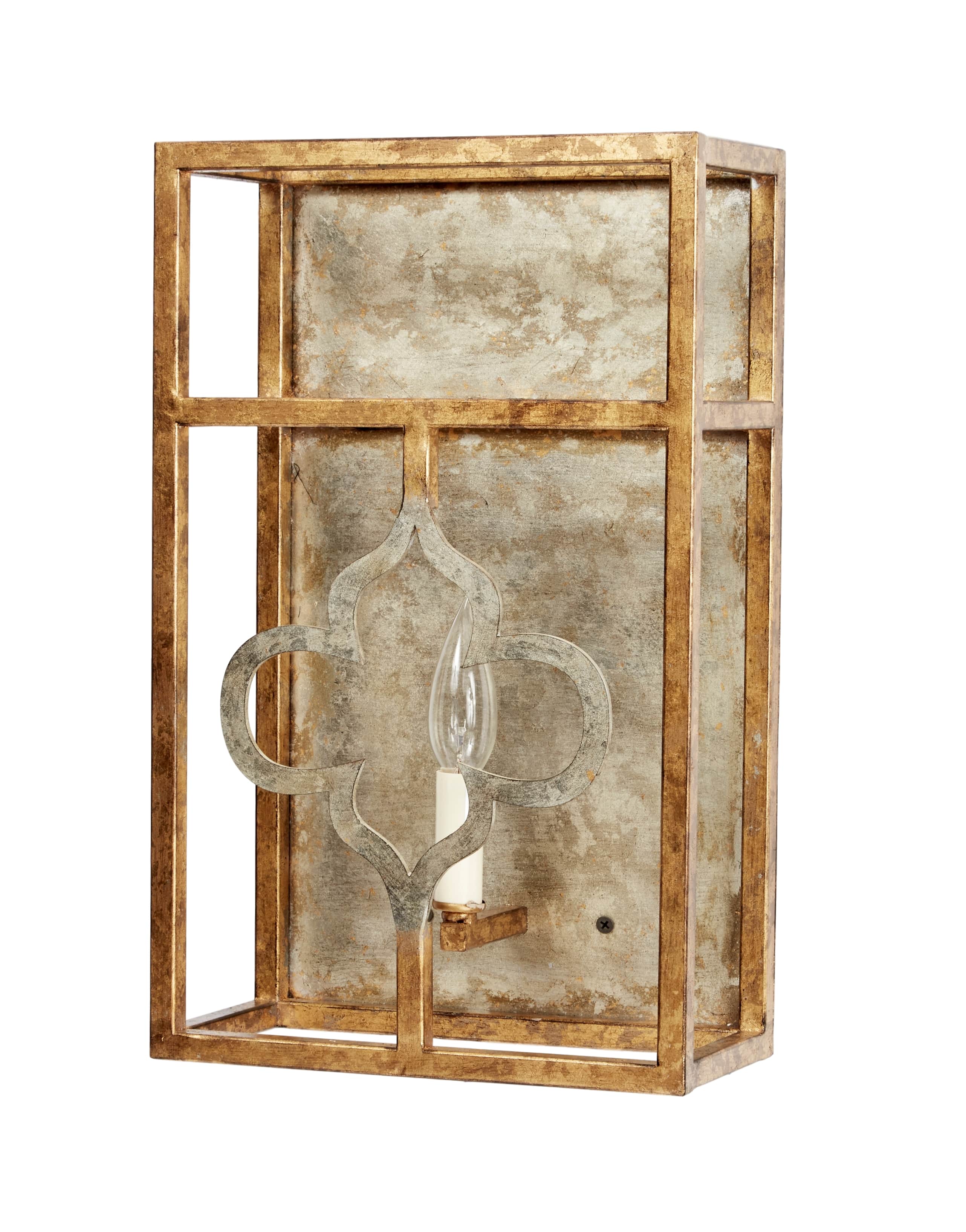 AGED GOLD AND SILVER DECORATIVE METAL WALL SCONCE