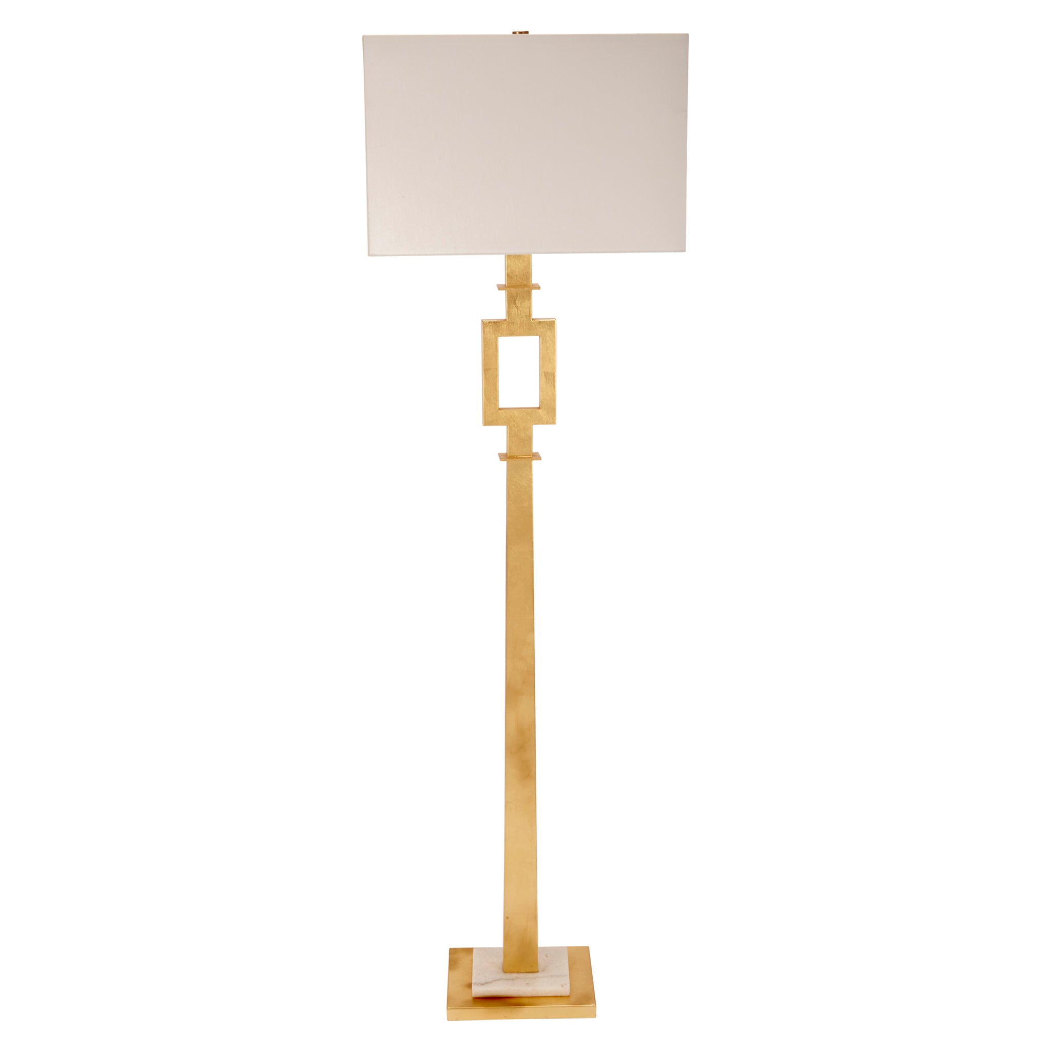 GOLD LEAF FAITH FLOOR LAMP WITH WHITE MARBLE BASE AND WHITE LINEN SHADE