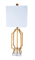 ELISE GOLD METAL LAMP WITH LUCITE BASE & SQUARE SHADE