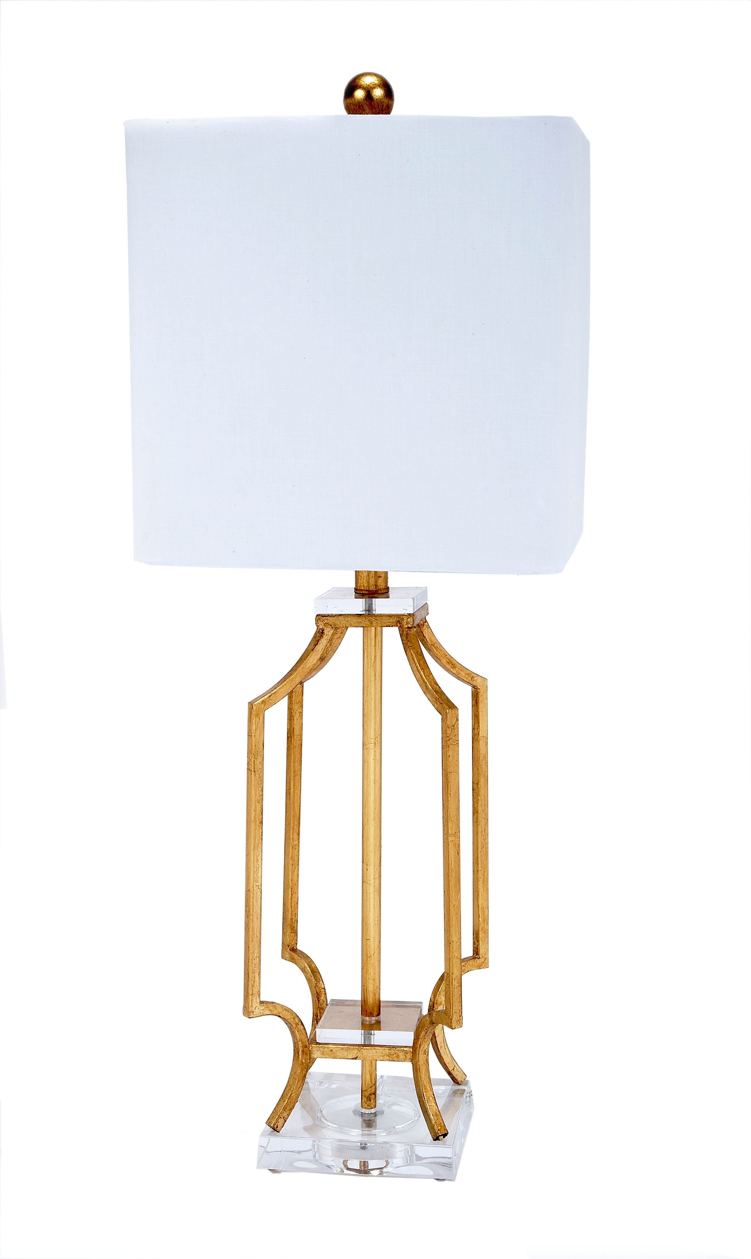 ELISE GOLD METAL LAMP WITH LUCITE BASE & SQUARE SHADE