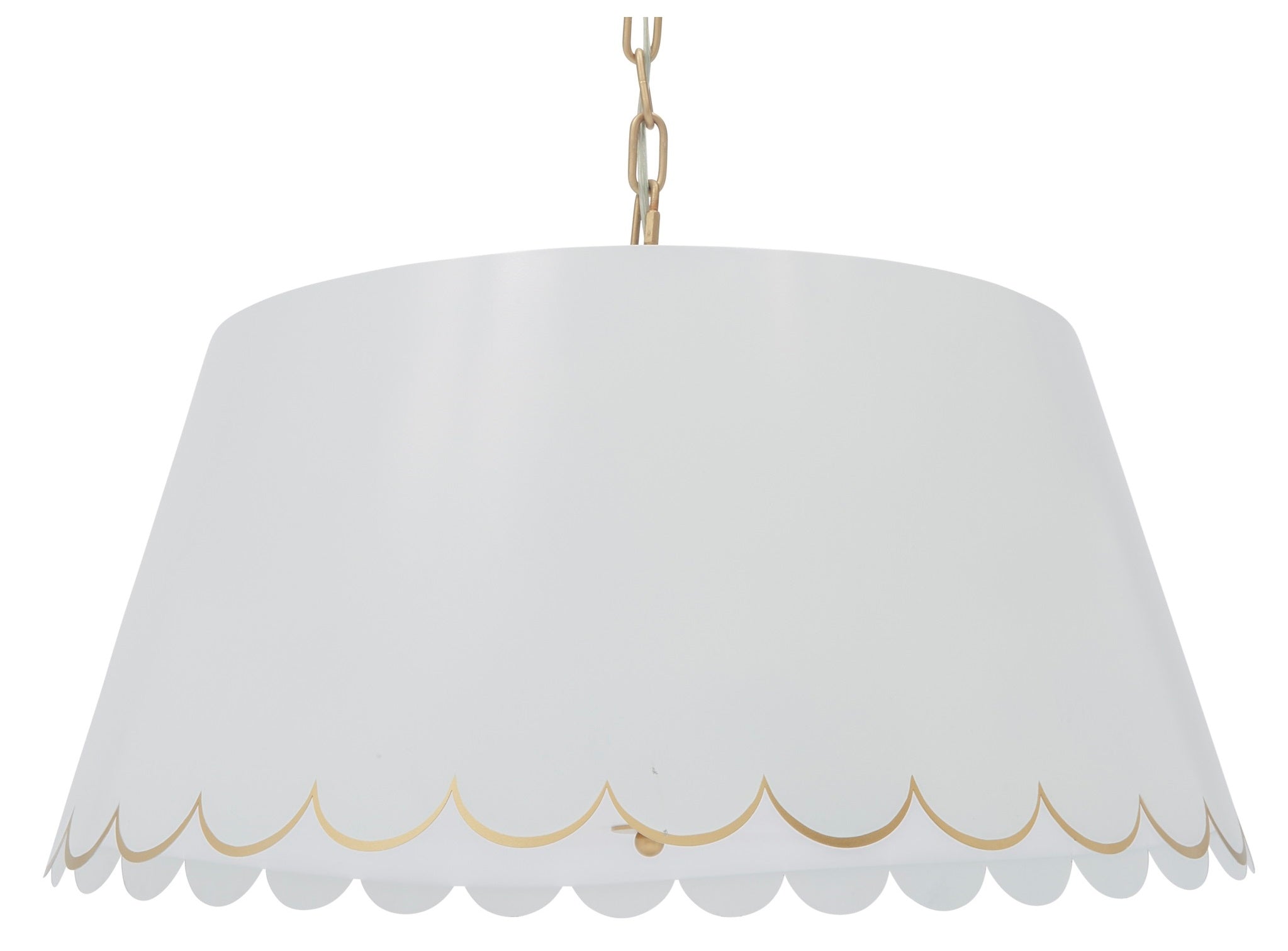 GLOSSY WHITE AND GOLD SCALLOPED SHADE CHANDELIER