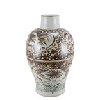 Rusty Brown Baluster Vase Sea Flower Motif