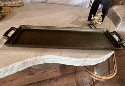 16" ALUMINUM SERVING TRAY WITH HANDLE OIL RUBBED BRONZE
