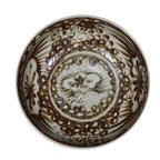 Rustic Brown Porcelain Serving Bowl Tall Base Silla Flower Motif