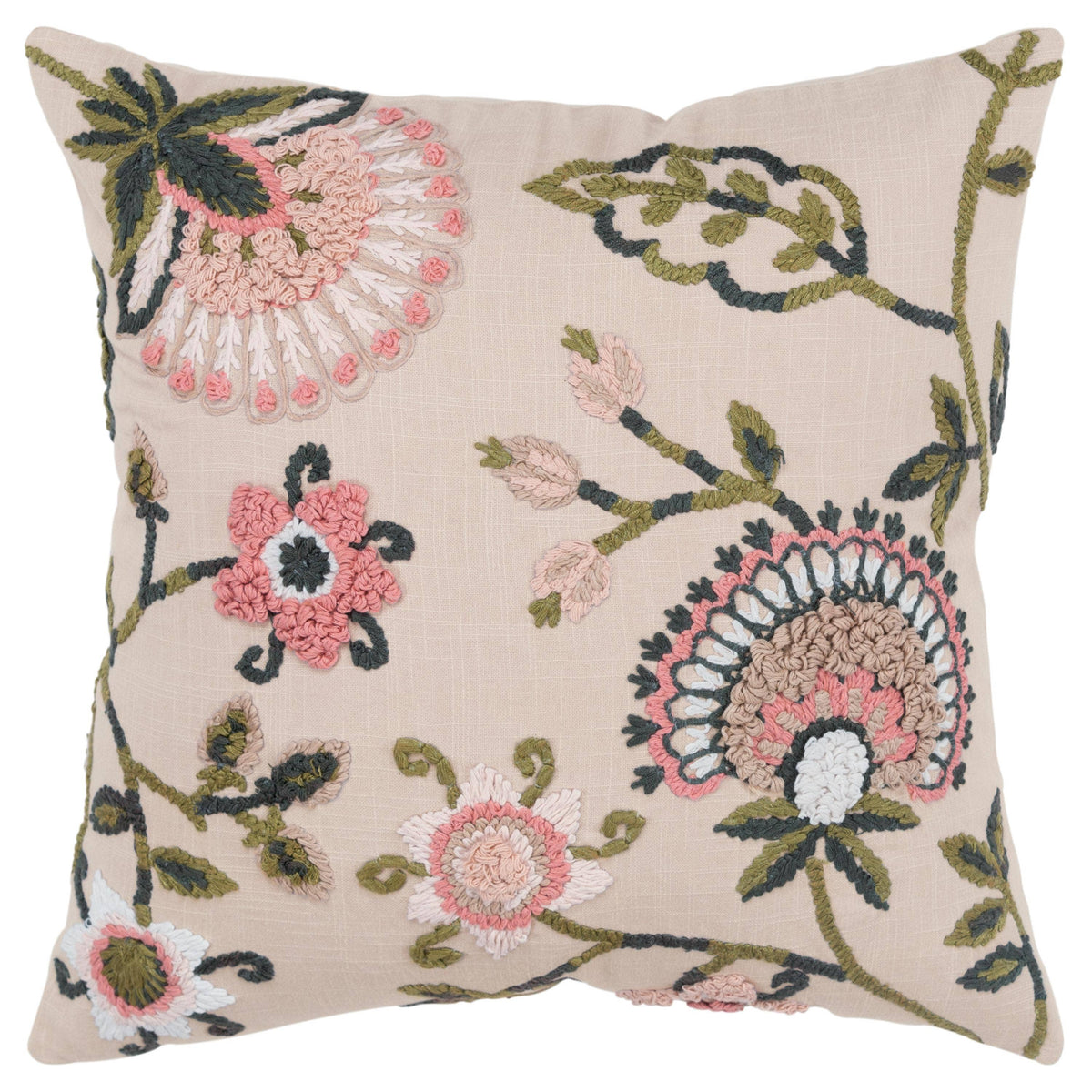 Pink 20"x20" Floral/Botanical Cottage Cotton Throw Pillow