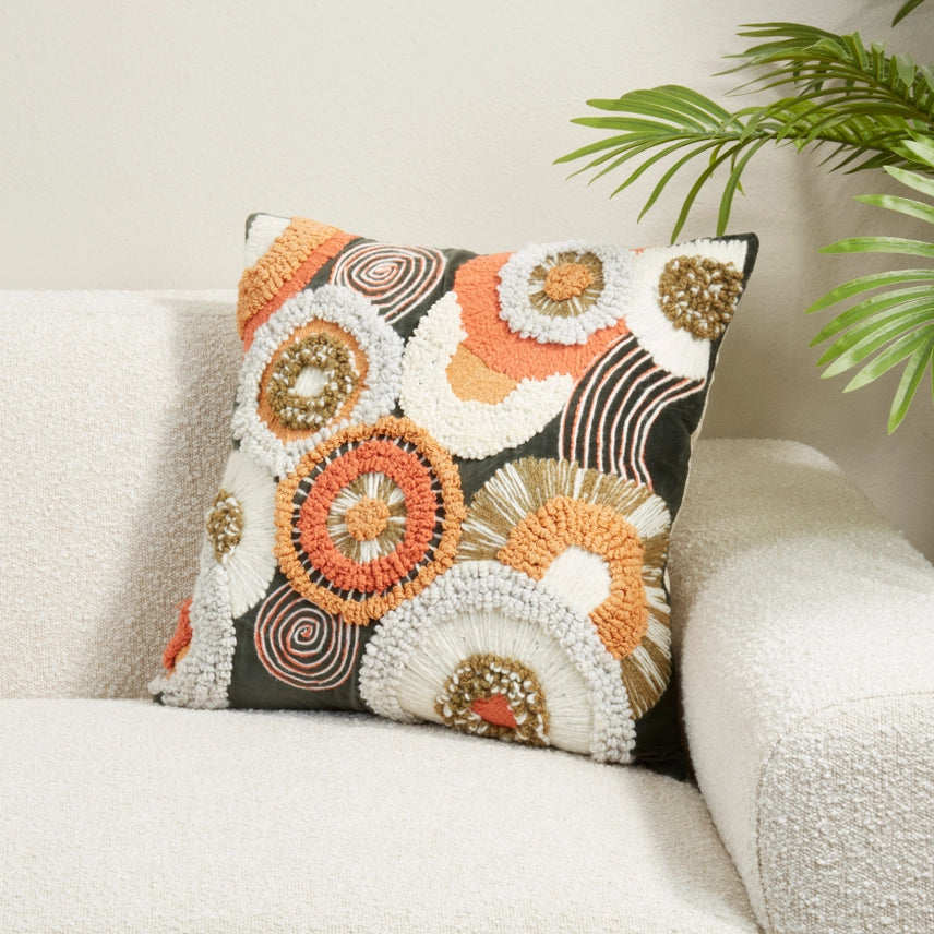 Velvet Boho Circles Throw Pillow