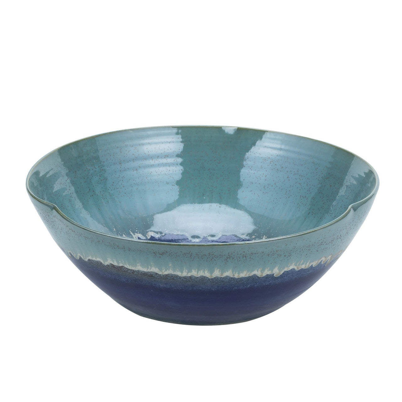 Swirl Bowl Blue Brown Reaction Glazed Large