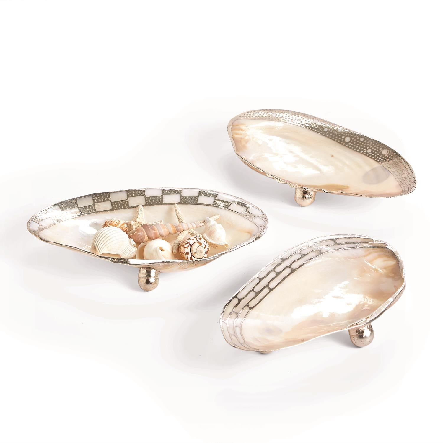 Ornamented Cabebe Shell Footed Dish W/Silver Plated Trim Asst 3 Designs
