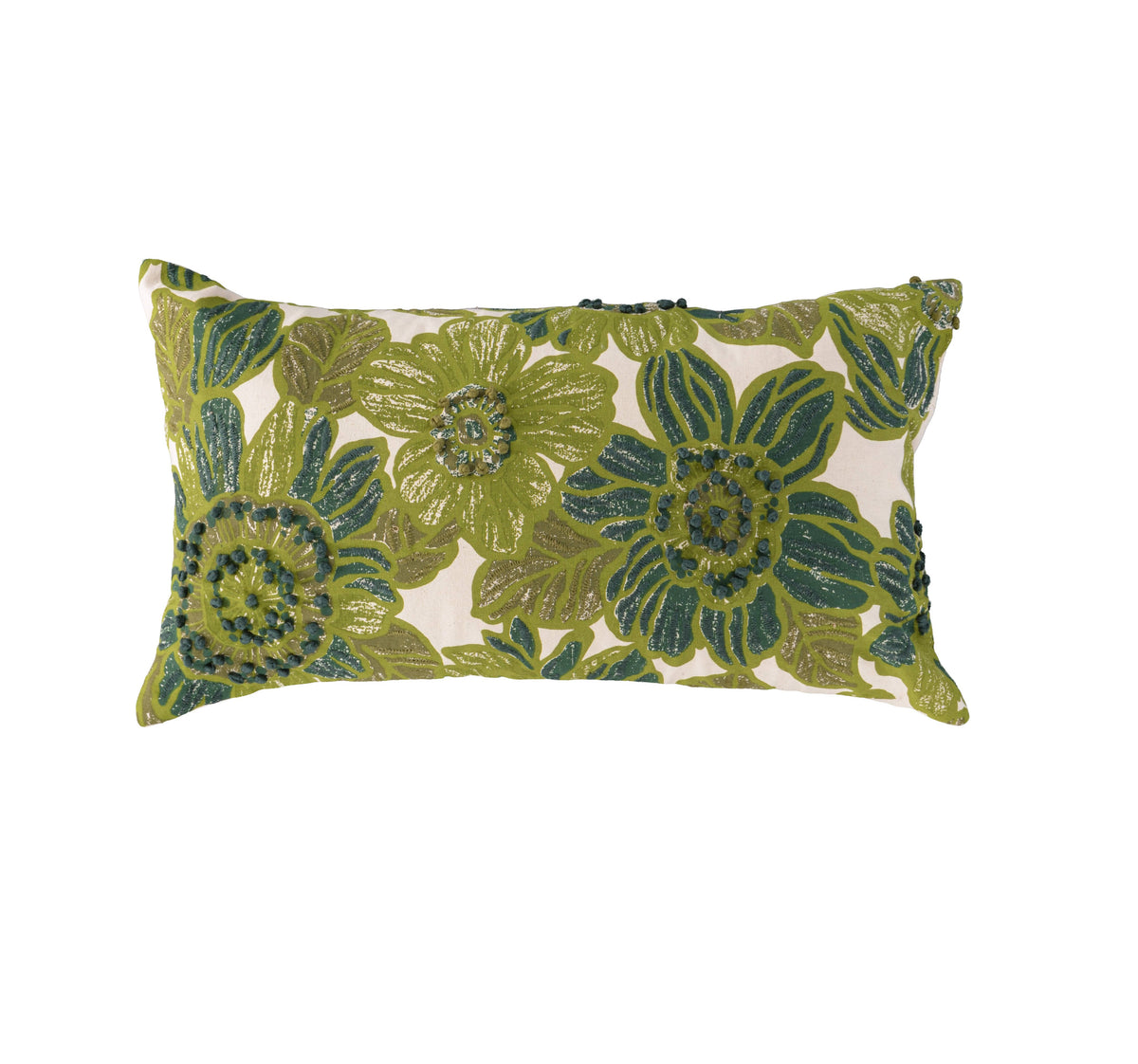 Green 14"x26" Floral Cottage Cotton Lumbar Throw Pillow