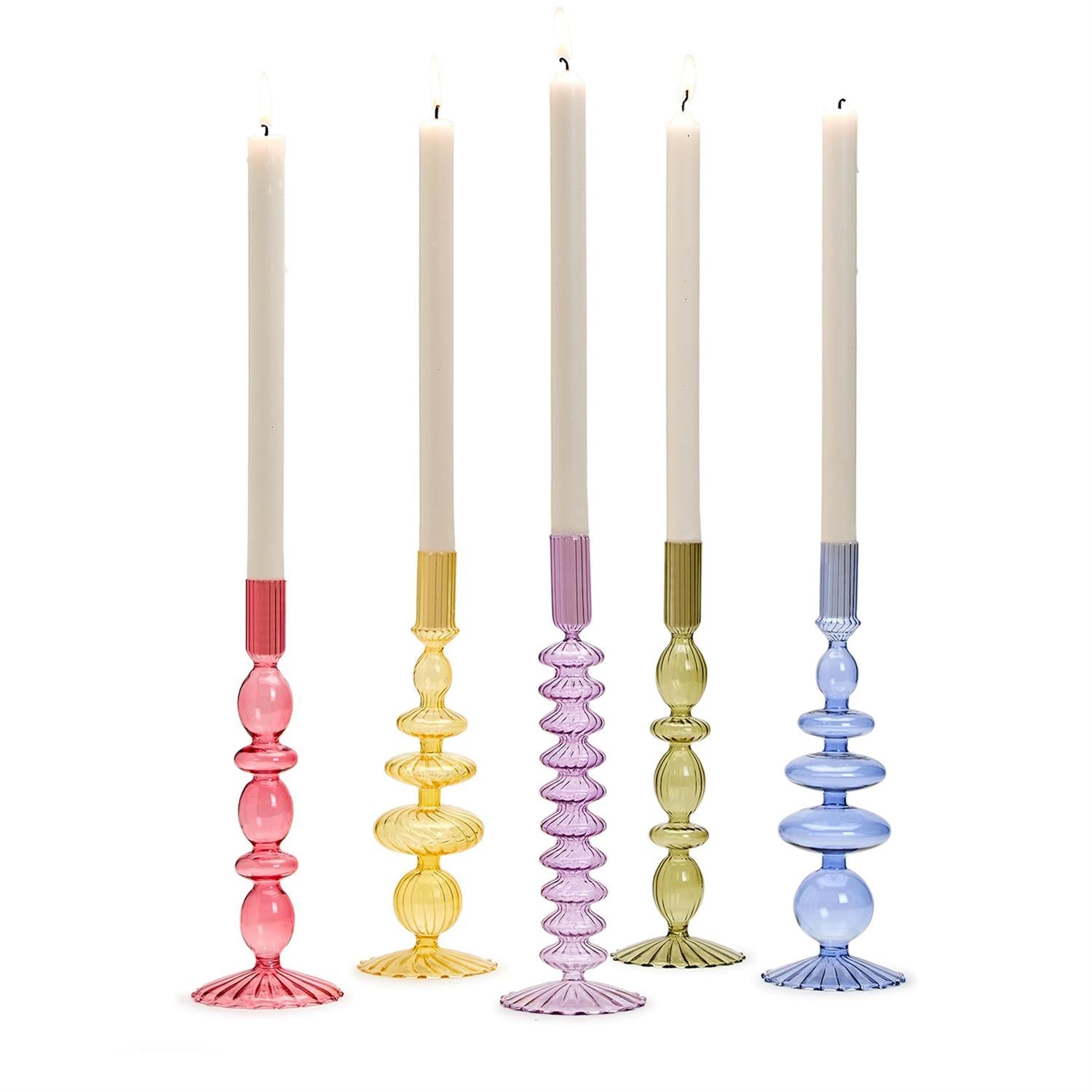 Hand-Blown Glass Taper Candlestick Candleholders Set of 5