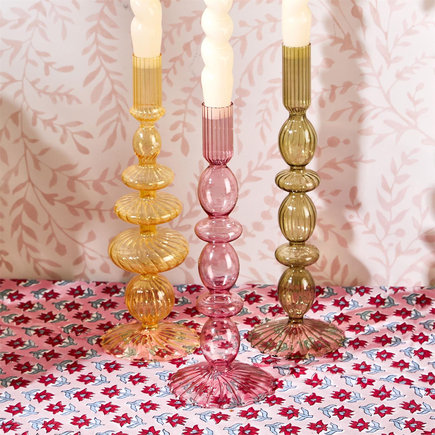 Hand-Blown Glass Taper Candlestick Candleholders Set of 5
