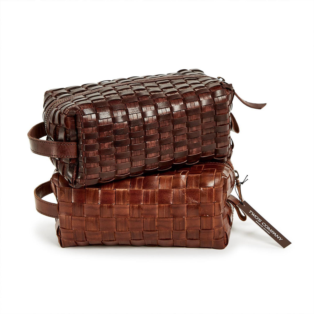 Chestnut Woven Leather Dopp Kit A/2