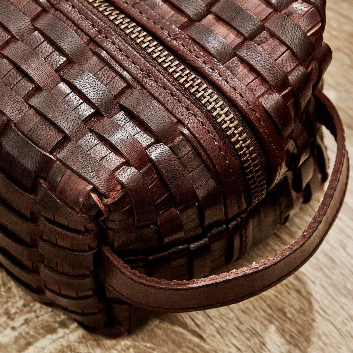 Chestnut Woven Leather Dopp Kit A/2