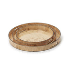 Set of 3 Burled Wood Pattern Round Tray (decorative use only)