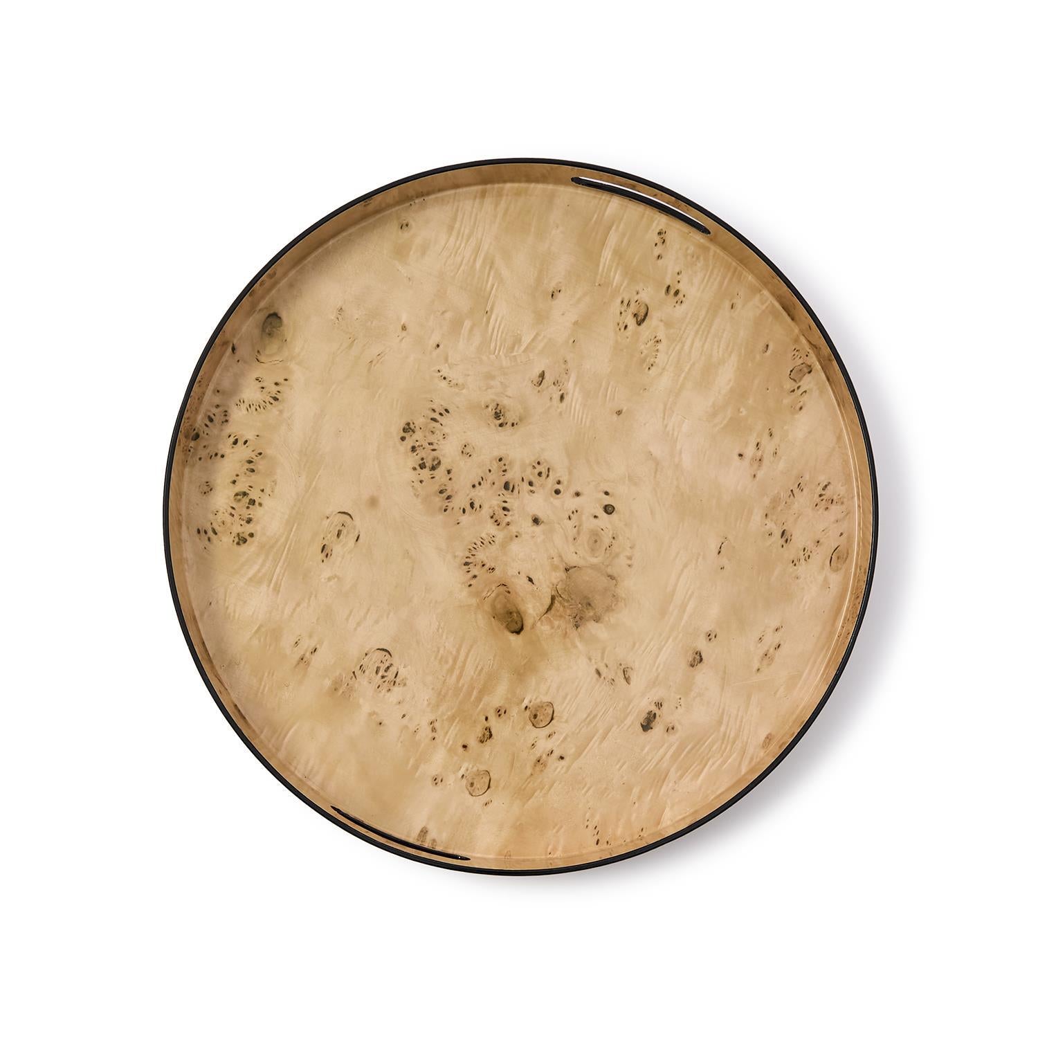 Set of 3 Burled Wood Pattern Round Tray (decorative use only)