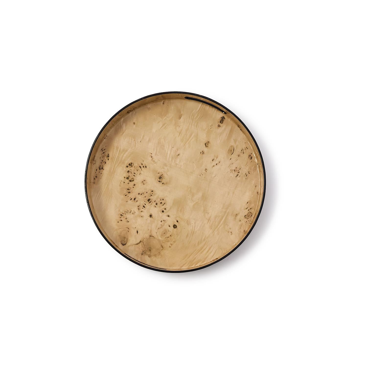 Set of 3 Burled Wood Pattern Round Tray (decorative use only)