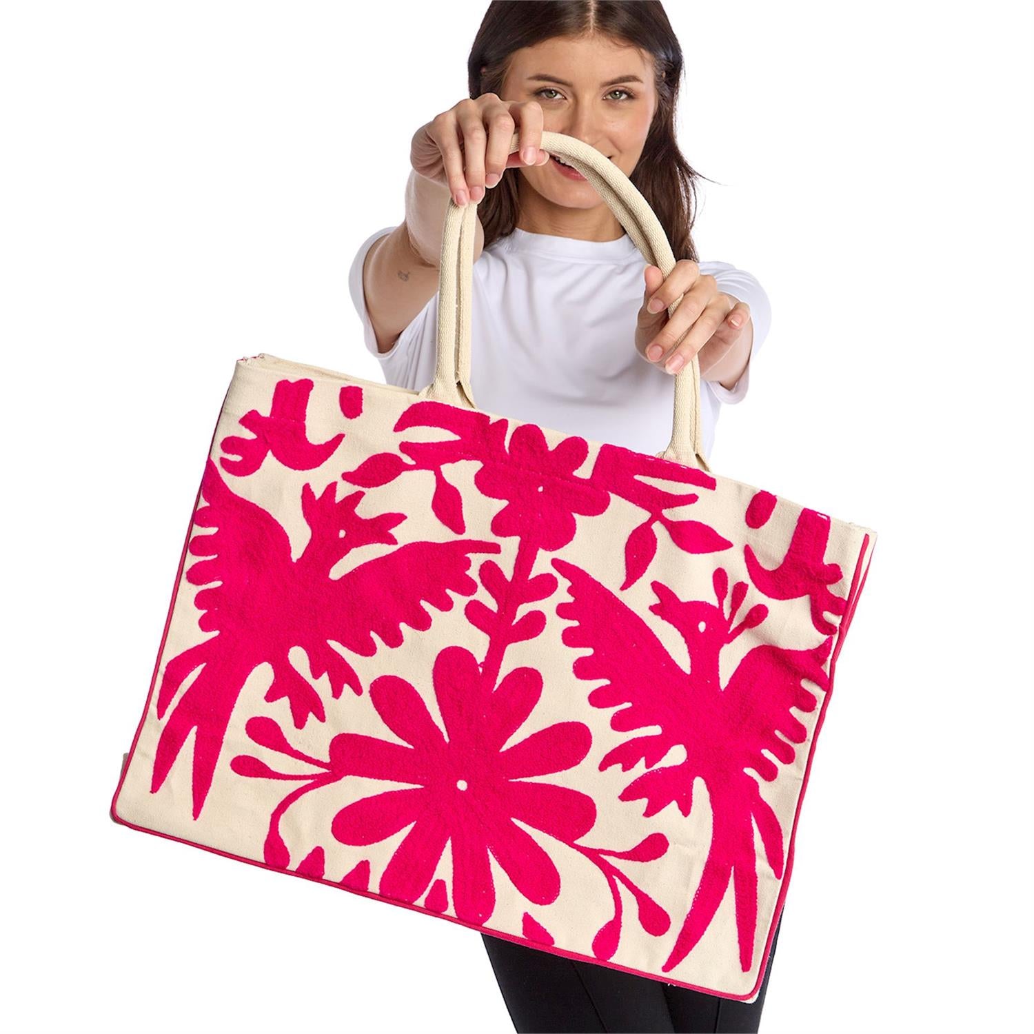 Flora and Fauna Embroidered Tote Bag - Set of 2