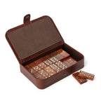 Chestnut Genuine Leather Domino Set Includes: 28 Wood Domino Pieces