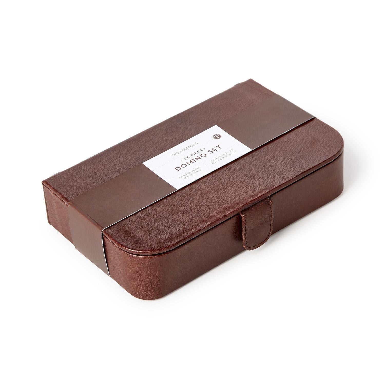 Chestnut Genuine Leather Domino Set Includes: 28 Wood Domino Pieces