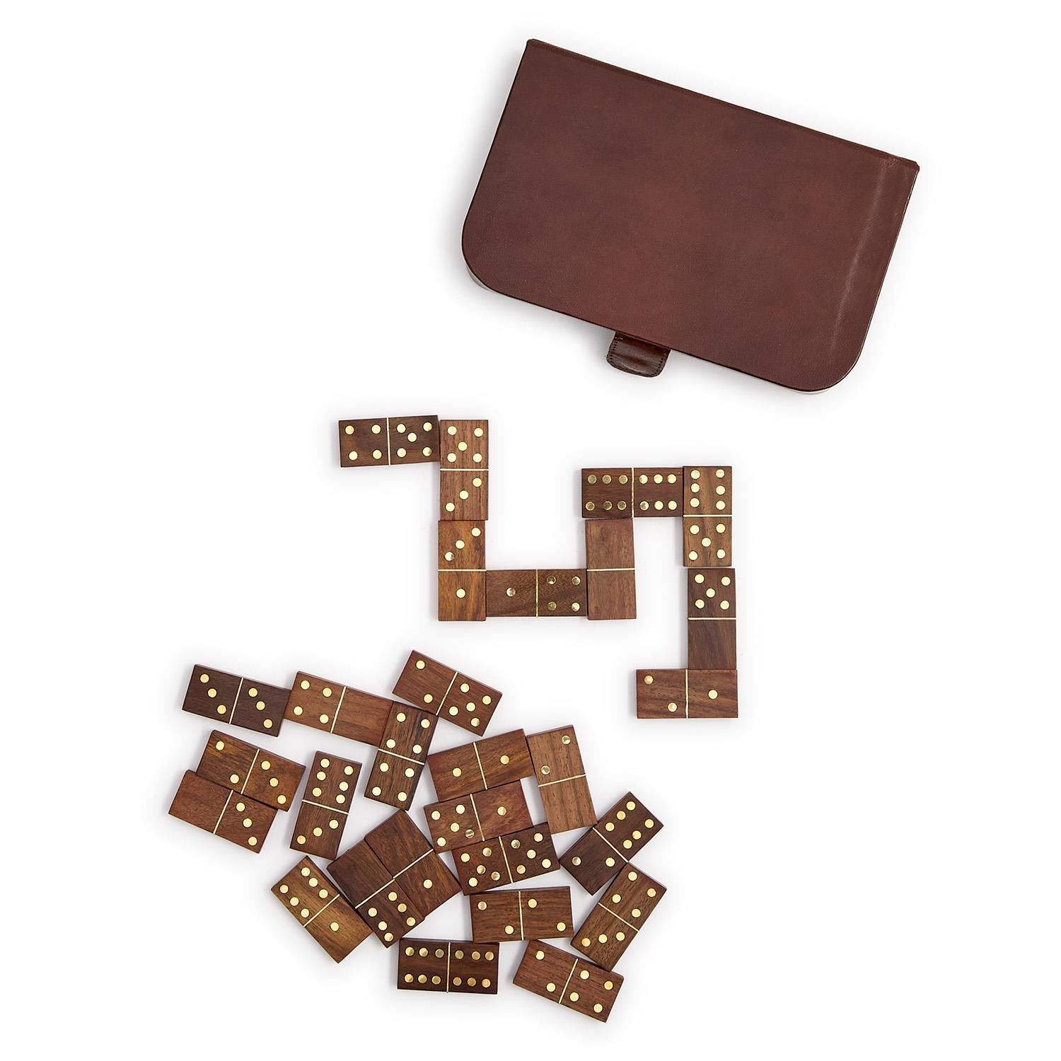 Chestnut Genuine Leather Domino Set Includes: 28 Wood Domino Pieces