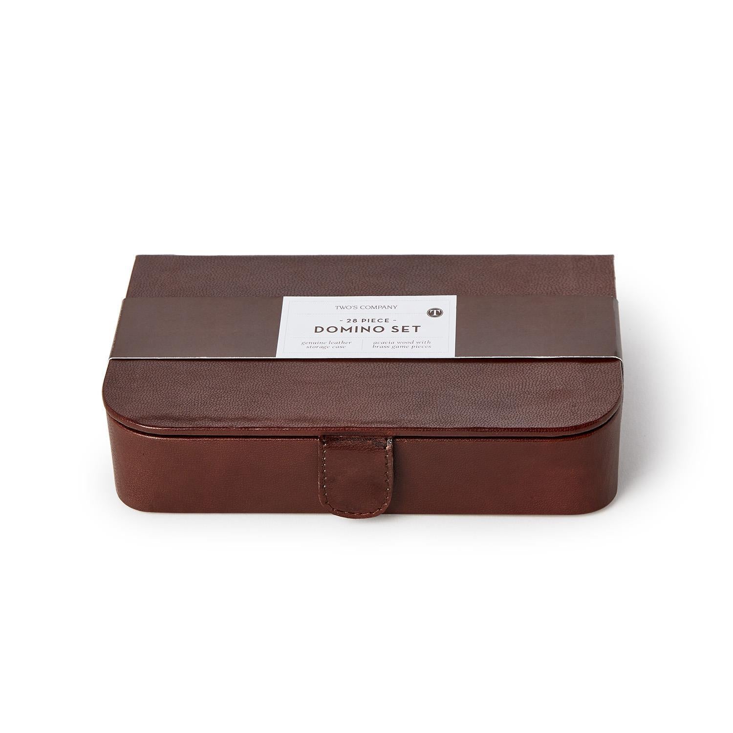 Chestnut Genuine Leather Domino Set Includes: 28 Wood Domino Pieces
