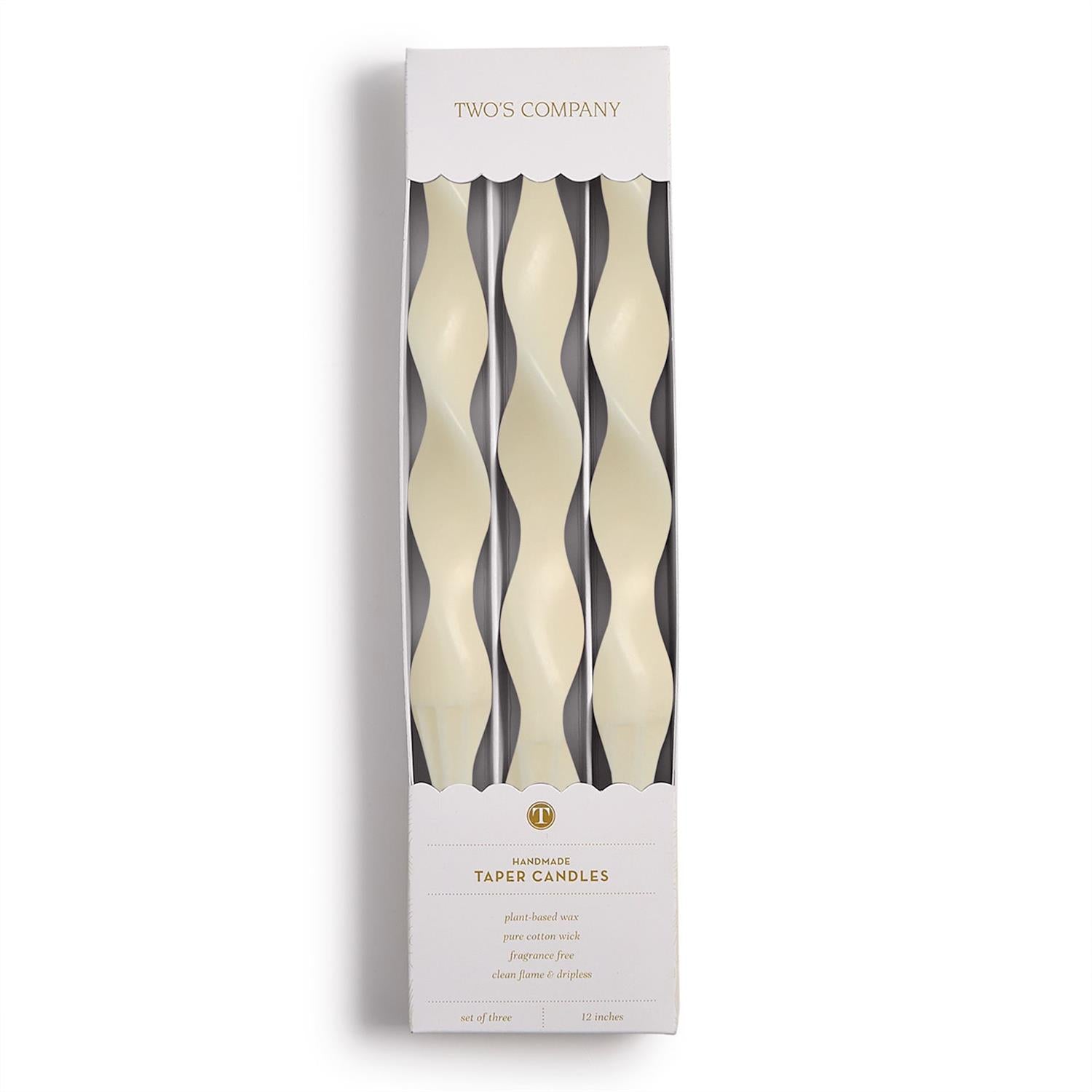 Twist and Glow Set of 3 Ivory 12" Twist Taper Candles in Gift Box - ABT 10 Hrs./2.89oz./82g