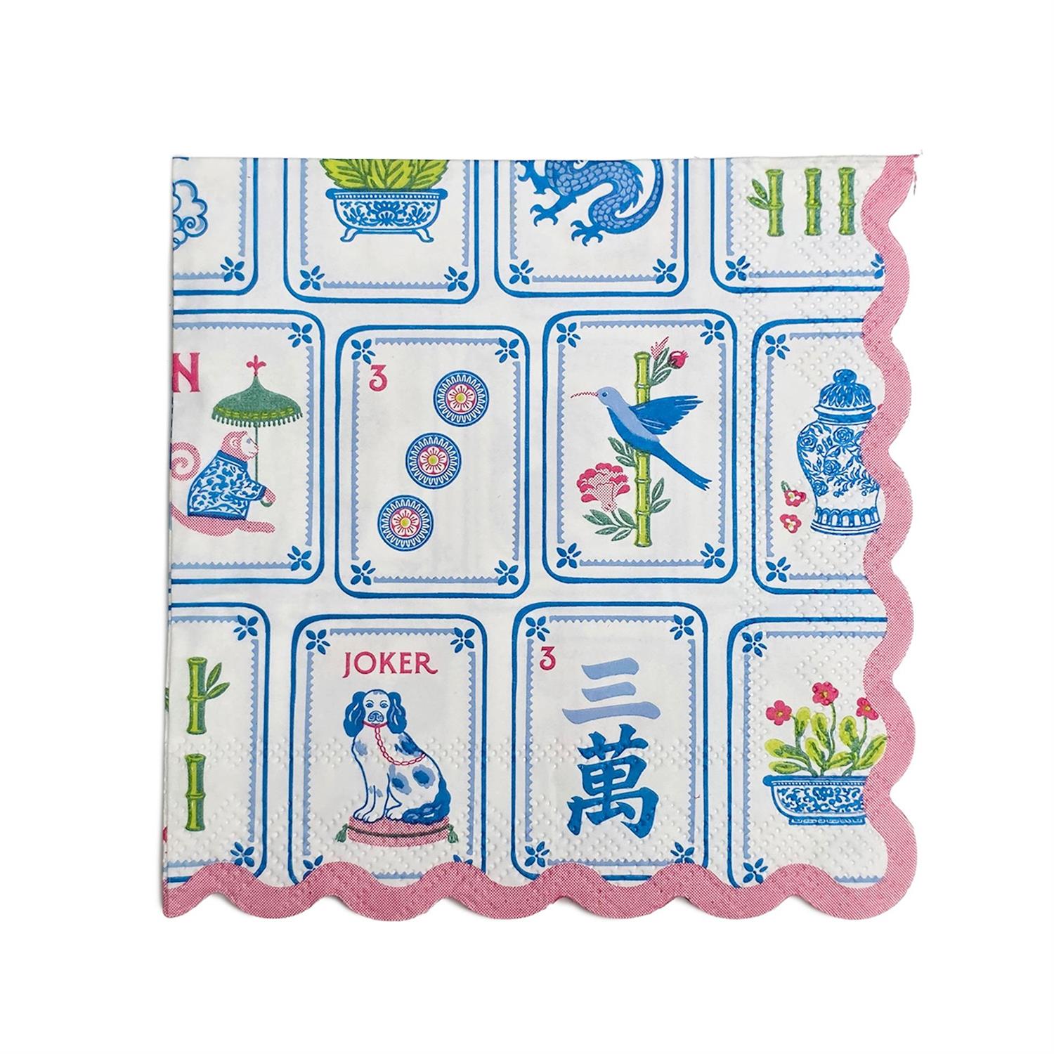 Mahjong 3-Ply Scalloped Edge Paper Cocktail Napkin