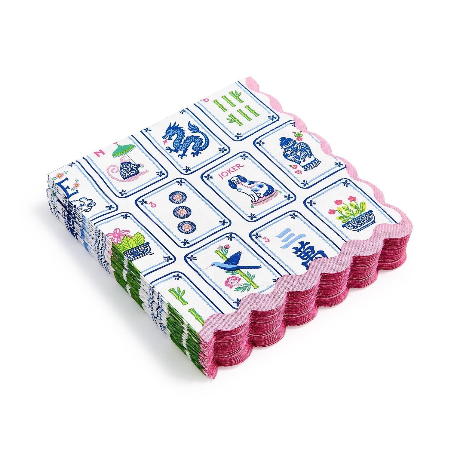Mahjong 3-Ply Scalloped Edge Paper Cocktail Napkin