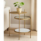 Levy Iron Side Table – Marble and Brass