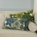Green 14"x26" Floral Cottage Cotton Lumbar Throw Pillow