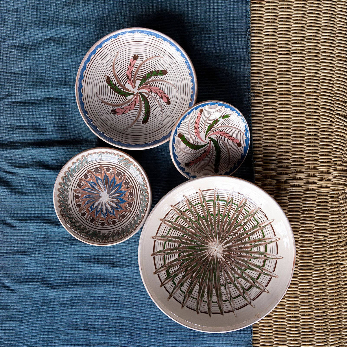 Horezu Bowl, Green Feather