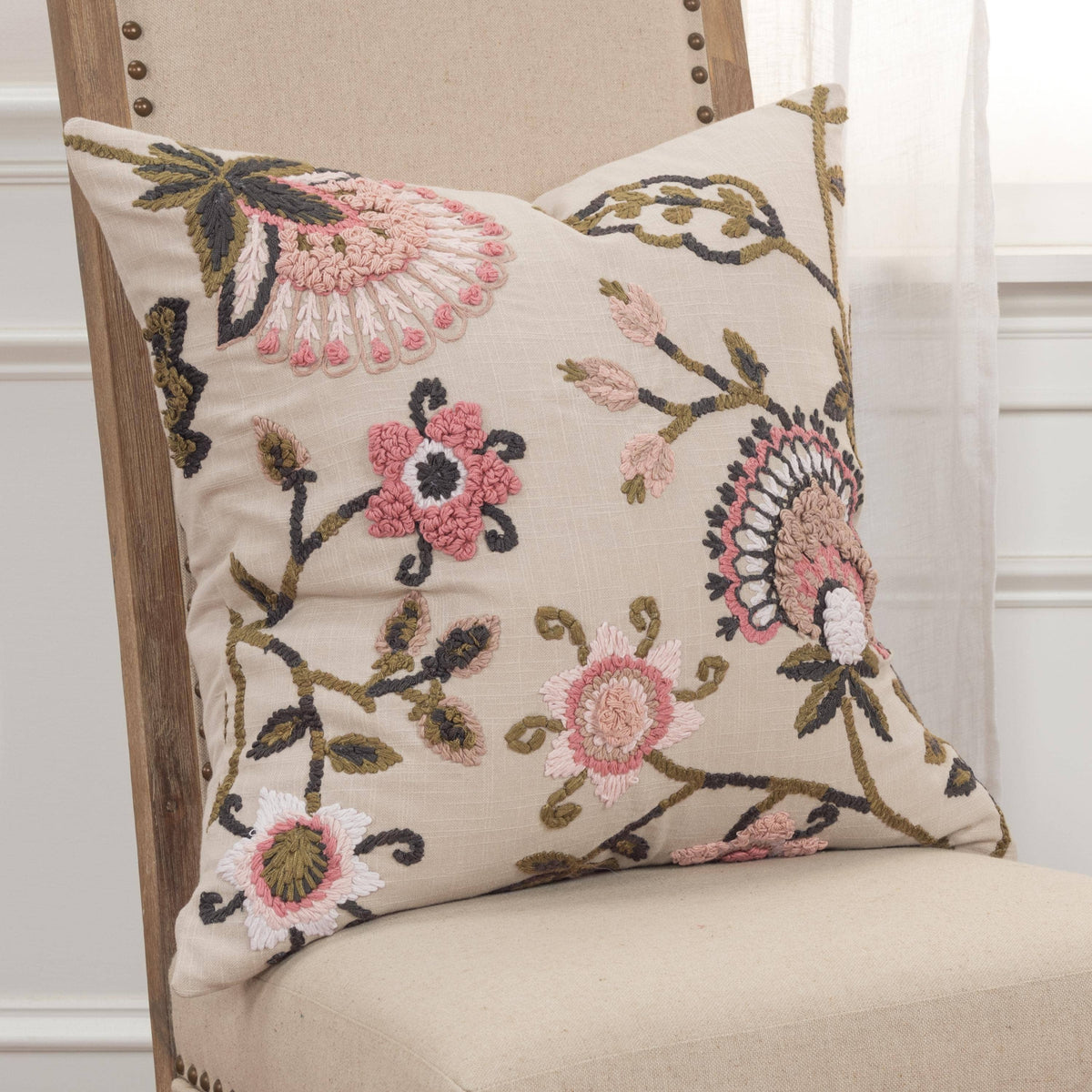 Pink 20"x20" Floral/Botanical Cottage Cotton Throw Pillow