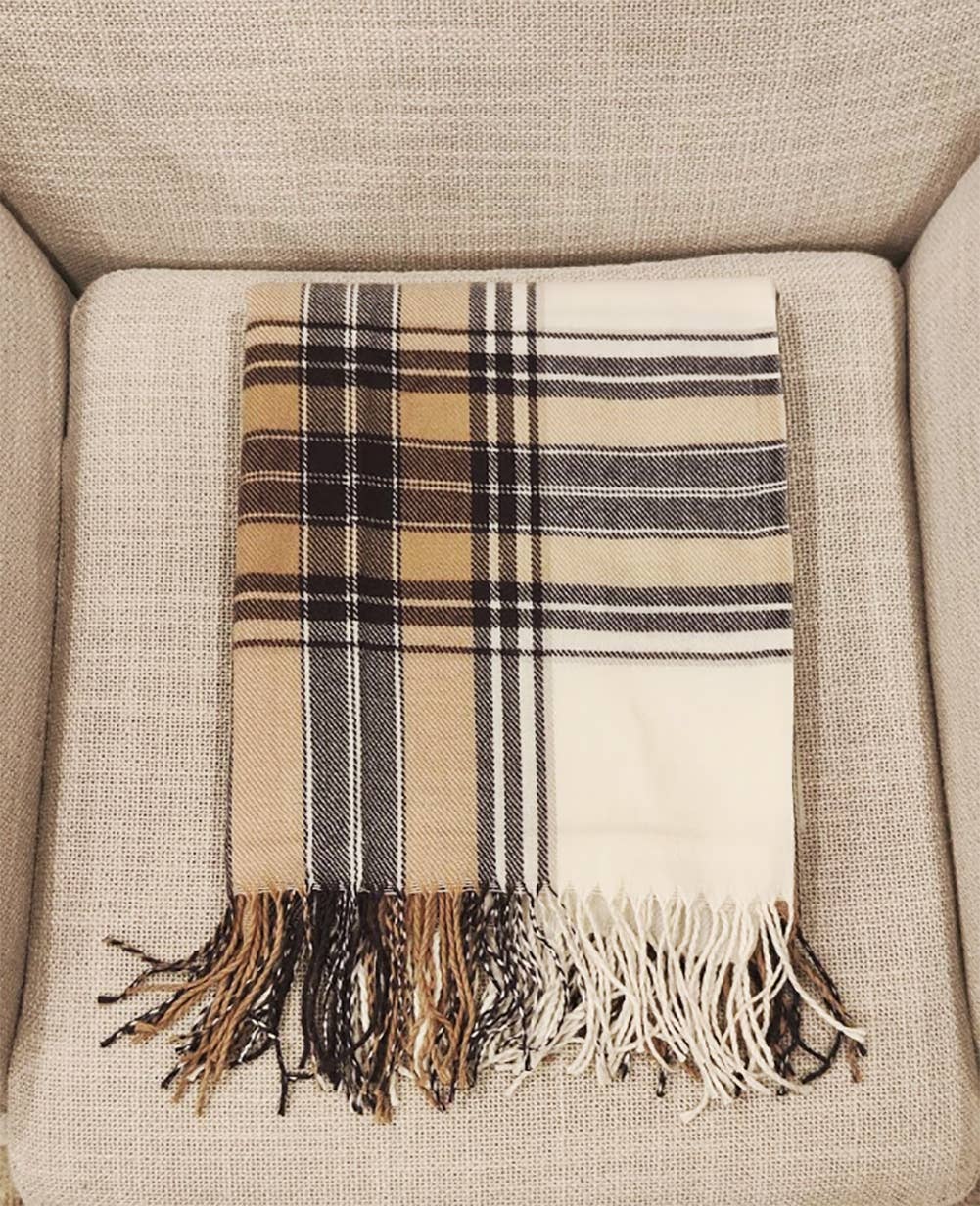 Brown Classic Plaid Tassel Trim 50x60 Inch Throw Blanket