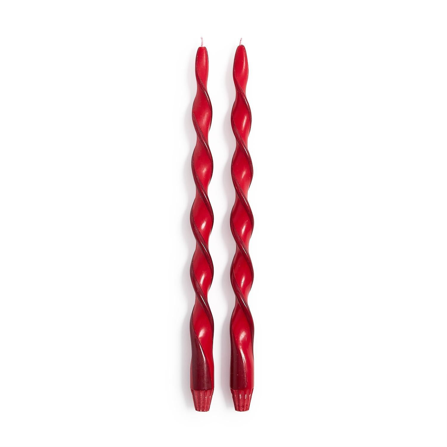 Twist and Glow Set of 2 Red/Dark Red Ribbon 15 3/4" Twist Taper Candles in Gift Box - ABT 12 Hrs./3.59 oz./102g