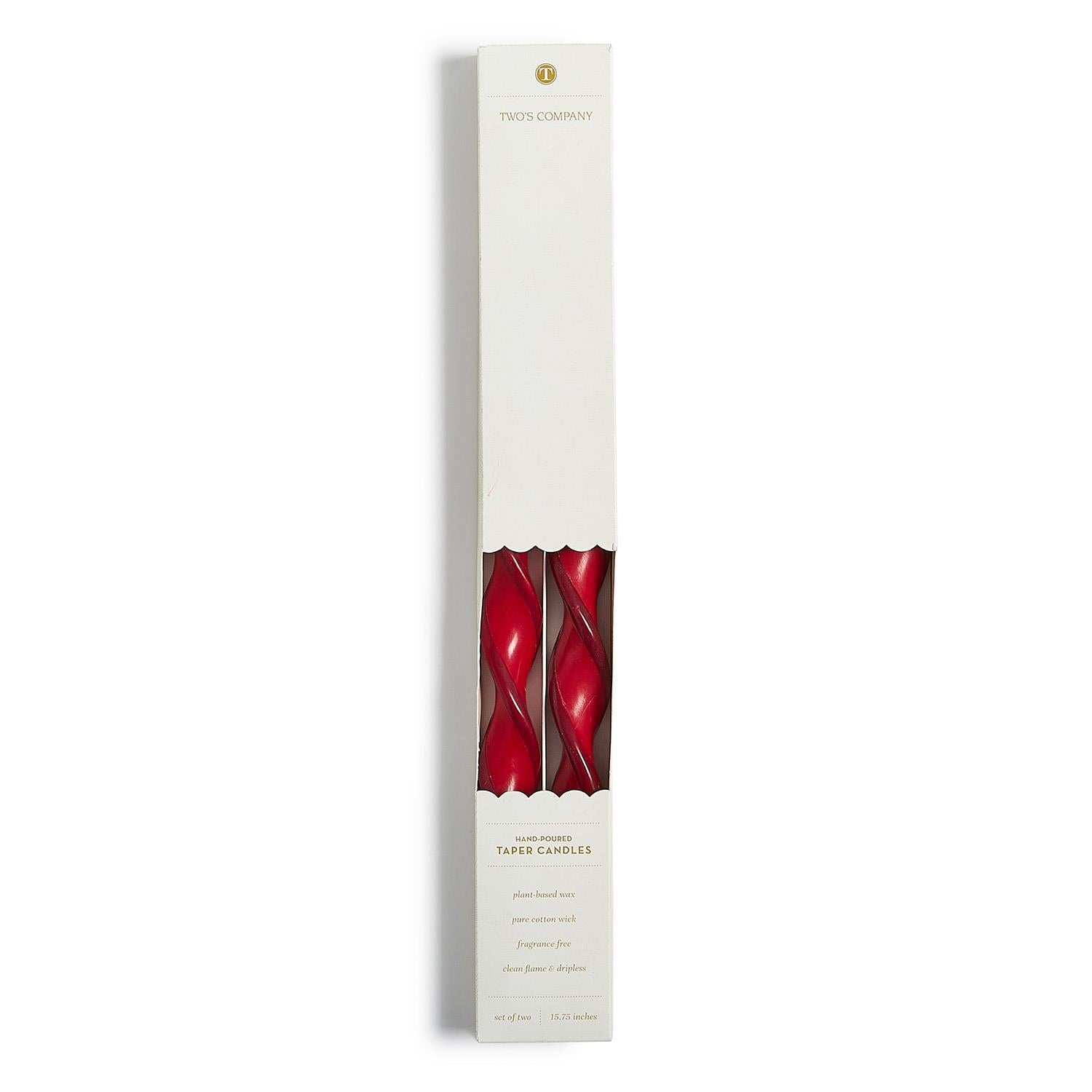 Twist and Glow Set of 2 Red/Dark Red Ribbon 15 3/4" Twist Taper Candles in Gift Box - ABT 12 Hrs./3.59 oz./102g