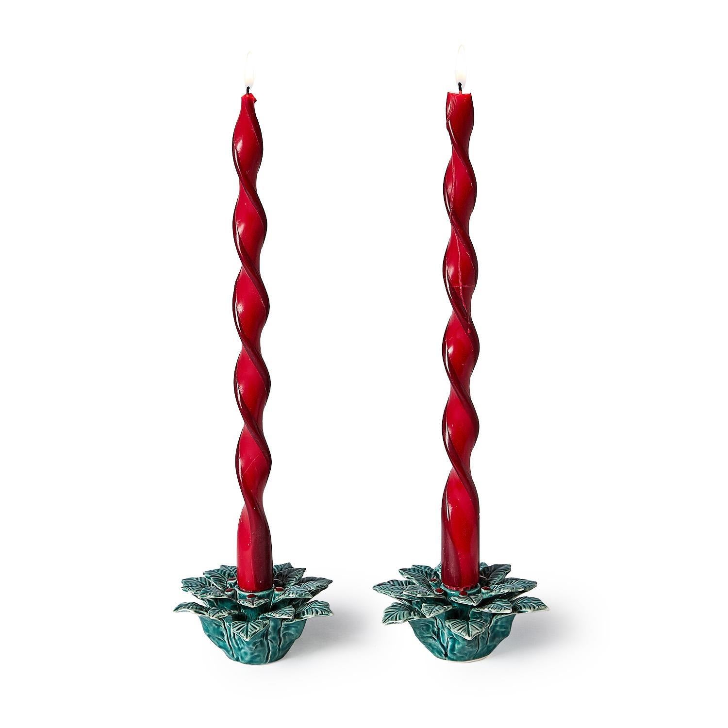 Twist and Glow Set of 2 Red/Dark Red Ribbon 15 3/4" Twist Taper Candles in Gift Box - ABT 12 Hrs./3.59 oz./102g