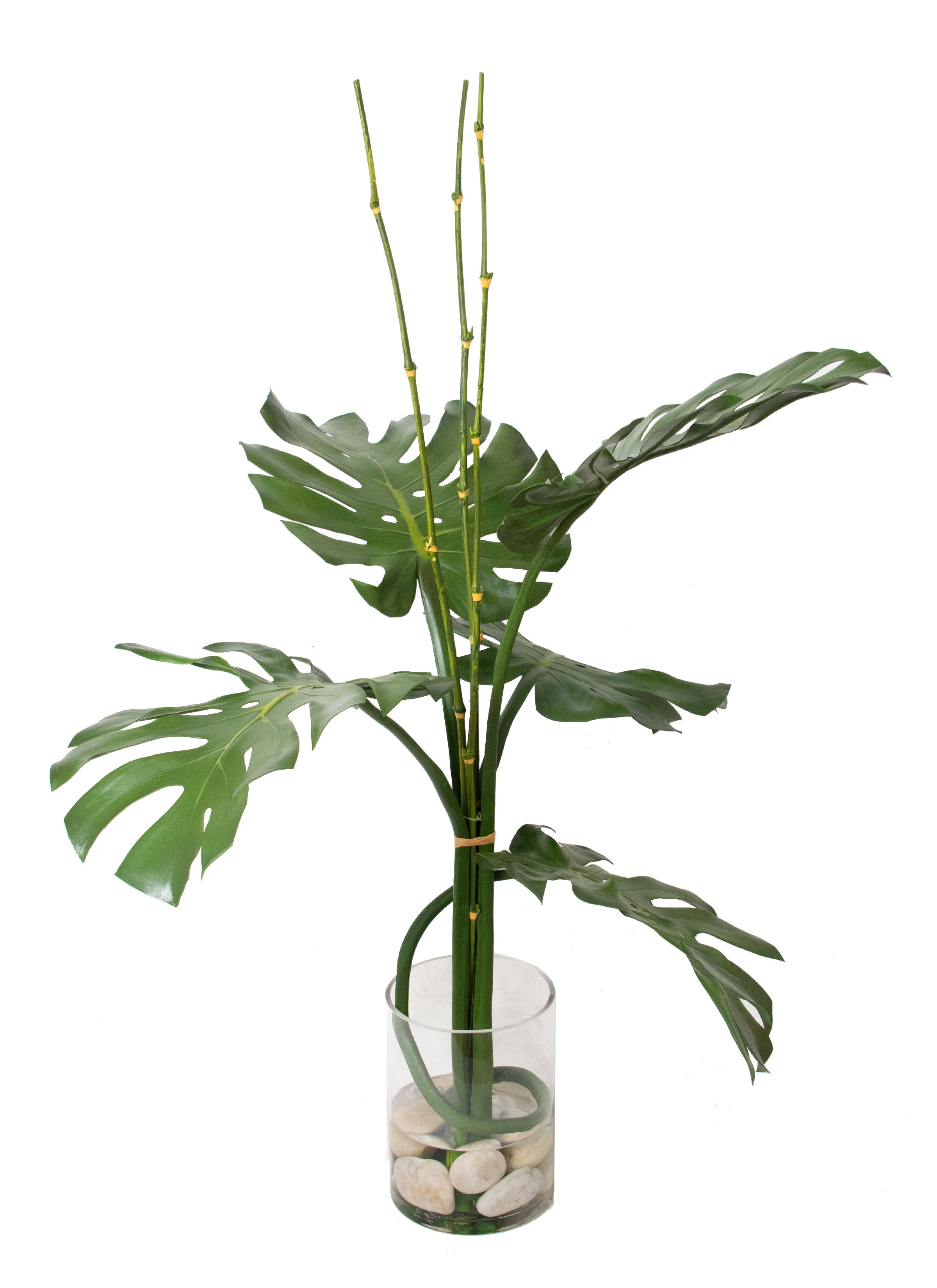 ROUND GLASS/ SPLIT LEAF/ ROCKS/ BAMBOO