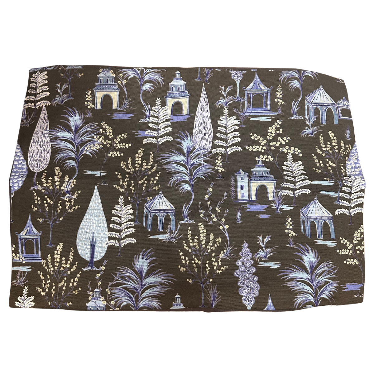 Cocoa Brown Pagoda Charm Printed Linen Pillow 14x20 with Down Insert
